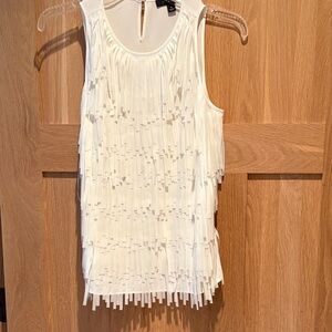 Ann Taylor White Fringe Sleeveless Blouse